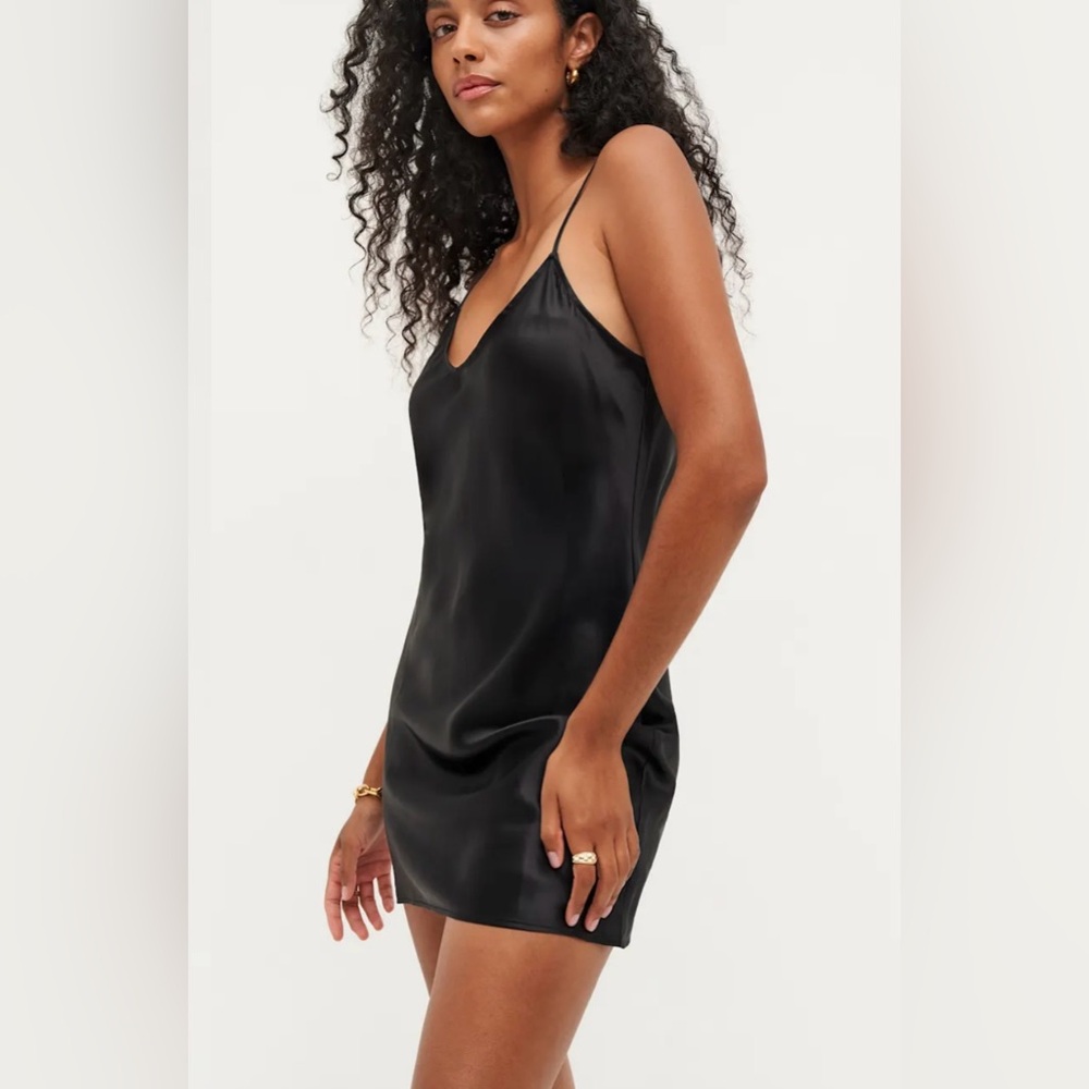 Reformation Black Satin Slip Mini Dress - Picture 2 of 11